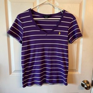 XL Ralph Lauren Sport V-neck T-shirt - Purple with white stripes $9